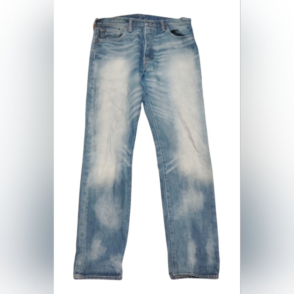 Rare Levi's 501 T Men's Tapered Button Fly Faded Jeans Leather Patch Size 34x32